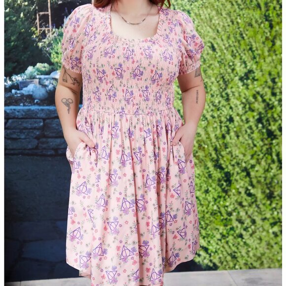Her Universe Dresses & Skirts - NWOT Her Universe Harry Potter Deathly Hallows Floral Allover Print Smock Dress